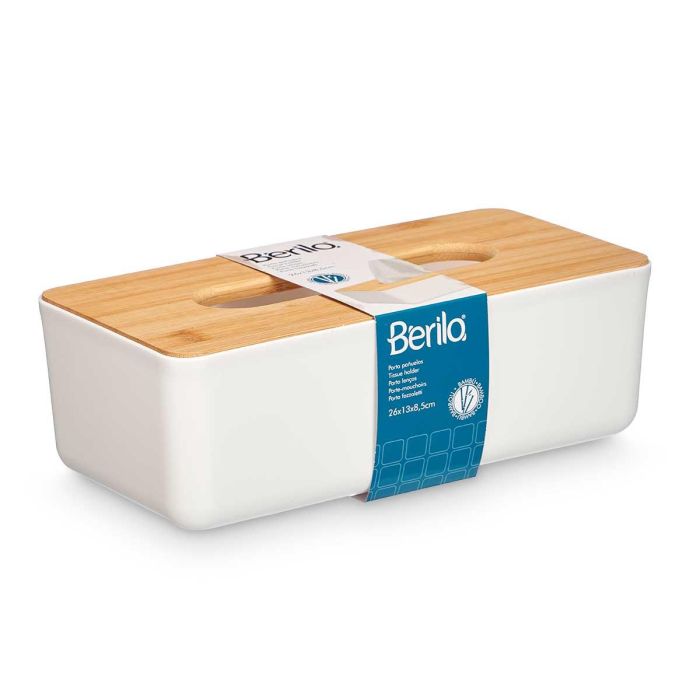 Berilo Porta Pañuelos Blanco con Tapa de Bambú 26 cm (Set de 8) 2