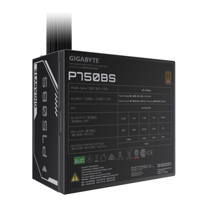 GIGABYTE P750BS Fuente de Alimentación PC ATX 750W 80 PLUS Bronze, Ventilador 120mm, Conectores PCI-E 6+2 Pin, Negro 4