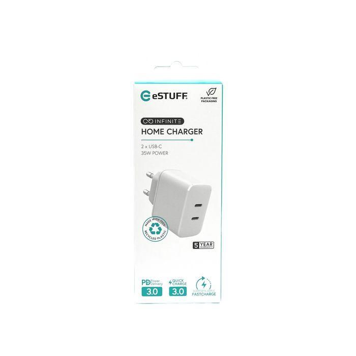 eSTUFF Cargador USB-C PD 35W INFINITE Blanco - Fabricado con 98% Plástico Reciclado - Para Smartphones y Tablets (EU) 1