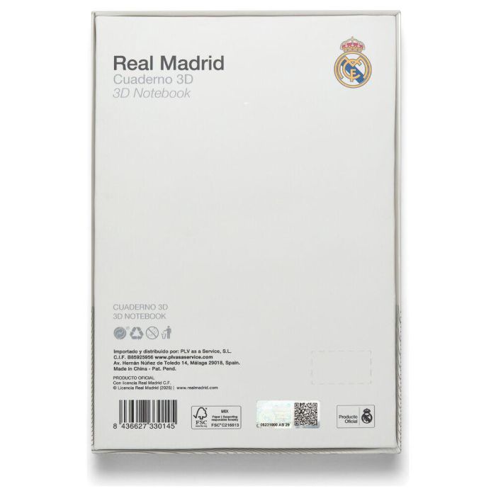 Real Madrid Cuaderno A5 con Escudo en 3D Azul Oficial 120 Hojas Sin Pautar
