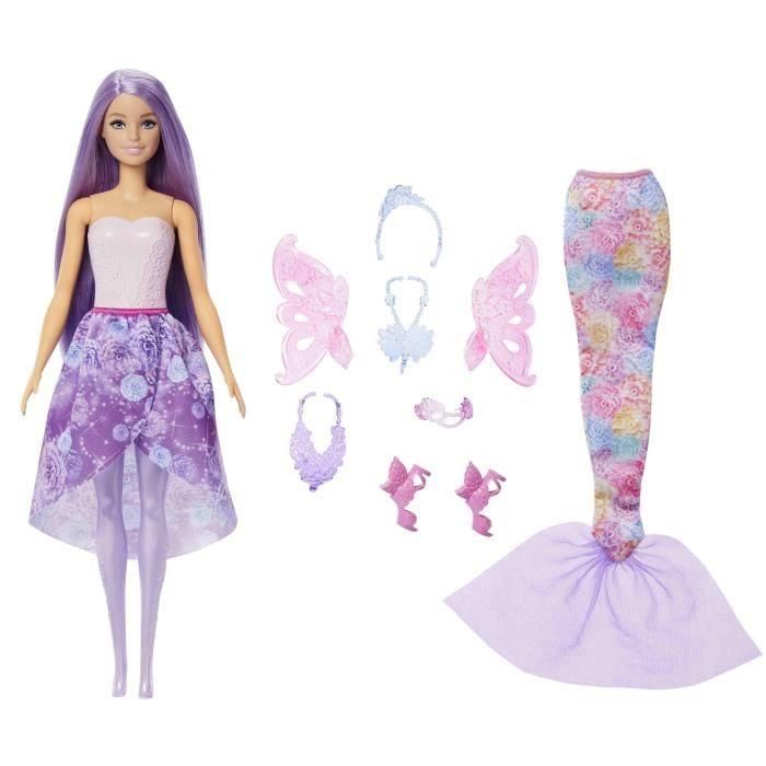 Barbie Jcp74 Muñeca Moda Fantasía con 10 Looks Mágicos. Incluye 8 Piezas: Cola de Sirena, Alas de Hada, Falda y Accesorios. 5