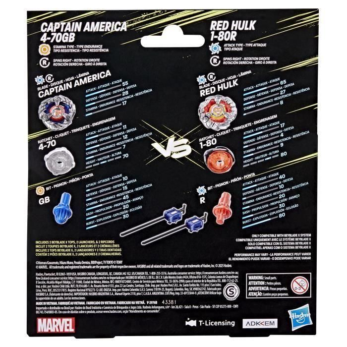Hasbro HASG1690ES0 Beyblade X Multipack Top Capitán América 4-70 GB vs. Hulk Rojo 1-80 GB, a partir de 8 años 3 Hasbro HASG1690ES0 Beyblade X Multipack Top Capitán América 4-70 GB vs. Hulk Rojo 1-80 GB, a partir de 8 años 3