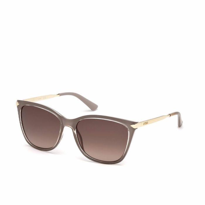 Guess GU7483 57F Gafas de Sol para Mujer con Montura Plástico Beige Brillante, Cristales Marrón Degradado y Diseño Geométrico Calibre 56mm