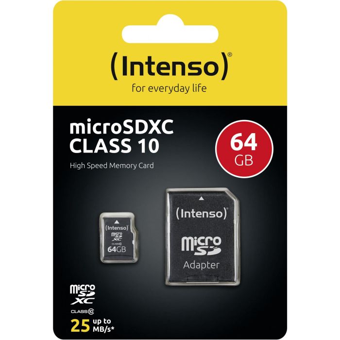 Intenso 3413490 Tarjeta Memoria Micro SD 64GB Clase 10 con Adaptador – Lectura 20MB/s, Escritura 12MB/s 3