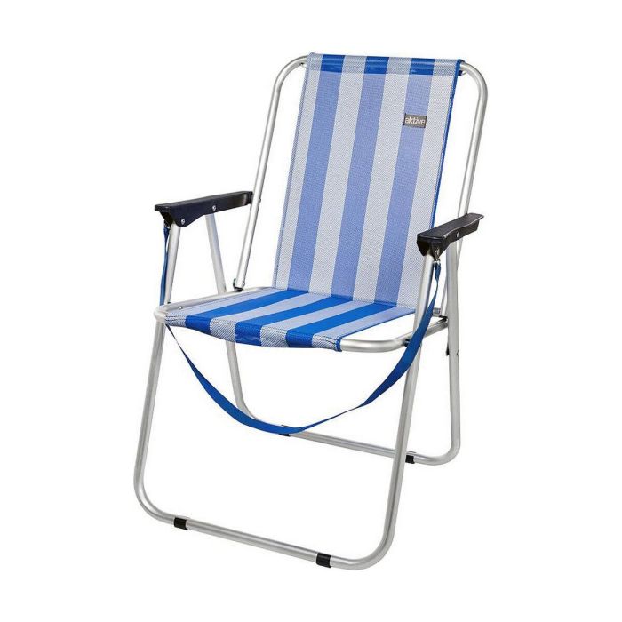 Color Baby Silla de Playa Plegable Fija de Aluminio 44x45x76 cm Marinera, Rayas Azul Marino y Blanco, Textileno