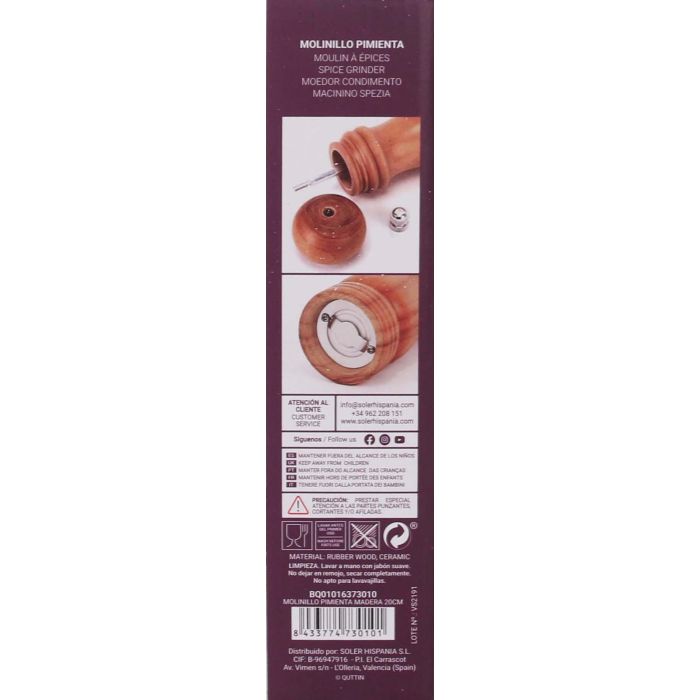 Quttin Molinillo de Pimienta de Madera 20 cm 5