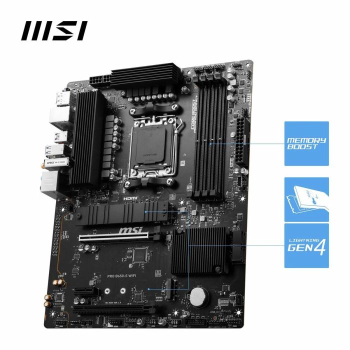MSI Placa Base PRO B650-S WiFi AM5 para Procesadores AMD Ryzen Serie 7000, DDR5, ATX 20