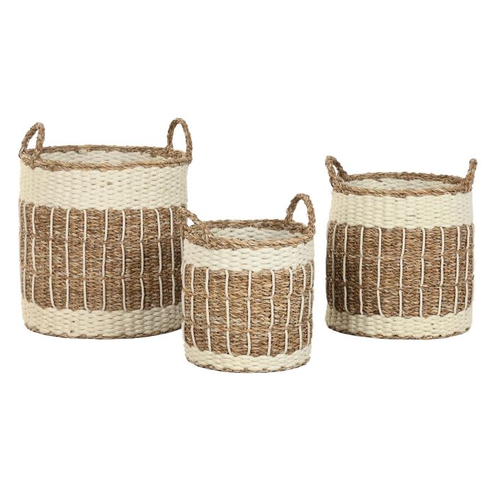 Cesta Boho DKD Home Decor Natural Blanco 35 x 42 x 35 cm Set de 3 (2 Unidades) 3 Cesta Boho DKD Home Decor Natural Blanco 35 x 42 x 35 cm Set de 3 (2 Unidades) 3