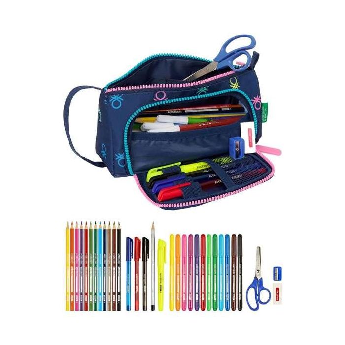 Estuche Escolar con Accesorios Benetton Cool Azul marino 20 x 11 x 8.5 cm (32 Piezas) 1