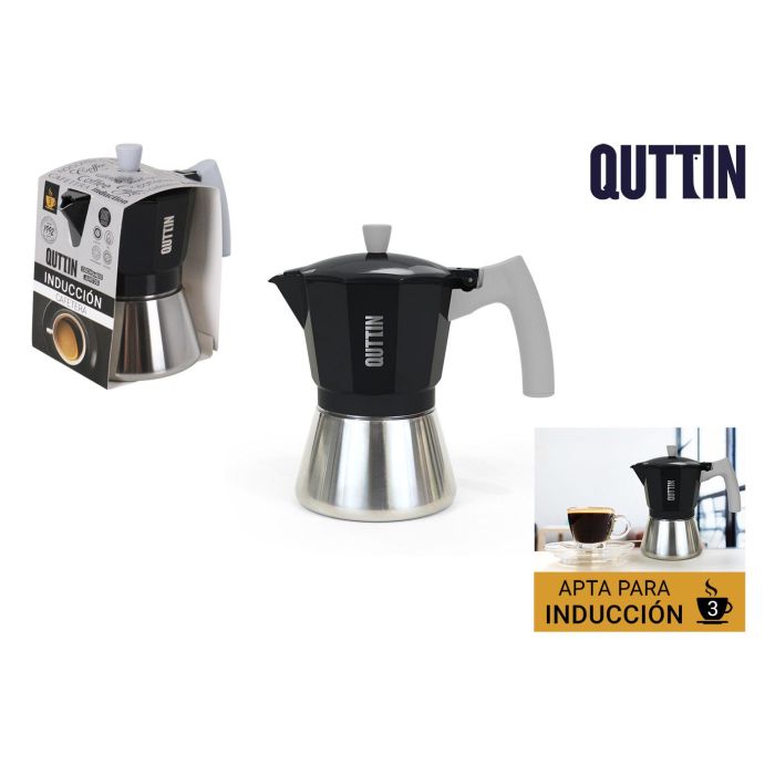 Quttin Cafetera de 3 Servicios para Inducción, Fabricada en Acero y Aluminio, Dimensiones de 9 cm Ancho x 15 cm Alto x 15 cm Largo (6 Unidades) Quttin Cafetera de 3 Servicios para Inducción, Fabricada en Acero y Aluminio, Dimensiones de 9 cm Ancho x 15 cm Alto x 15 cm Largo (6 Unidades)