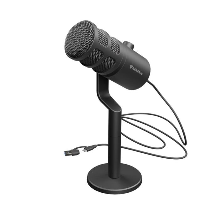 GENESIS Radium 350D Micrófono Dinámico USB para PC, ideal para Podcasts y Streaming, con Filtro Antipop Integrado y Control de Volumen Negro