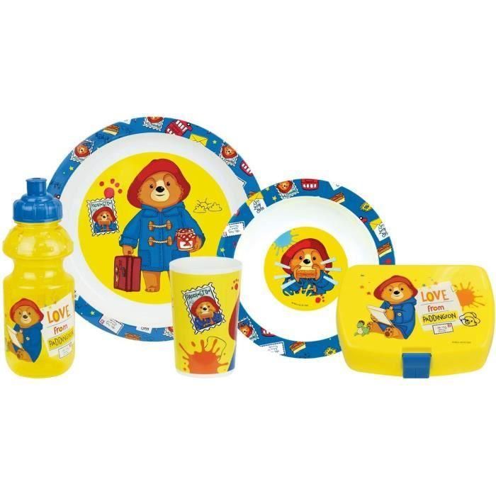 Fun House FUN3524550064802 Vajilla Reutilizable Paddington: Plato, Plato Hondo, Vaso, Botella de Agua y Fiambrera