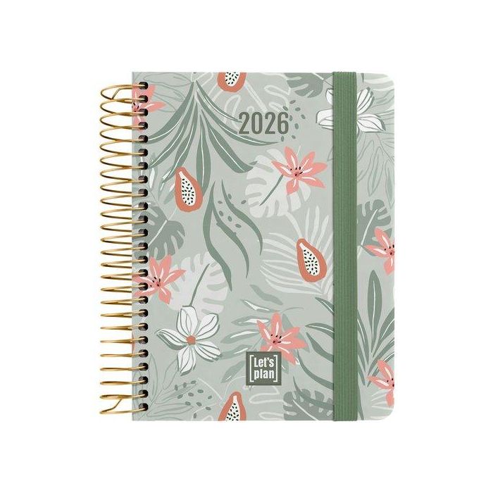 Agenda Anual (2026) Grafoplas Design Espiral Tapa Extra Con Goma A6 150X120 S/V Eden