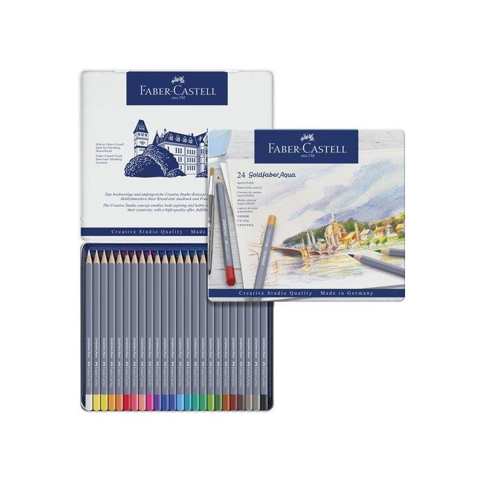 Lapices Acuarelables Faber-Castell Goldfaber Aqua 1146 Estuche De Metal De 24