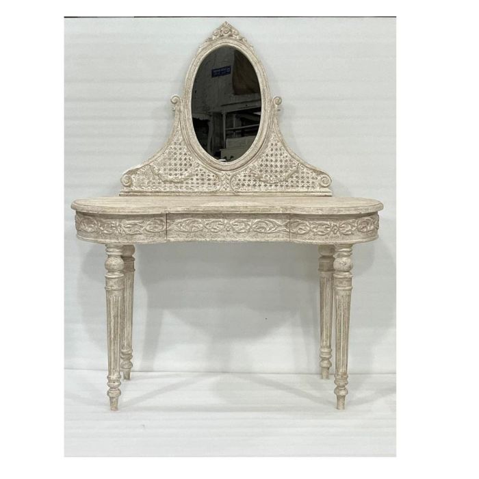 DKD Home Decor Tocador Romántico Beige con Espejo, 1 Cajón, Madera de Mango y MDF, 114x44x141 cm