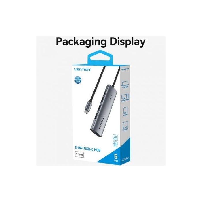 Hub USB Tipo-C 3.0 Vention TGZHB/ 3xUSB/ 1xUSB Tipo-C PD/ Gris 4