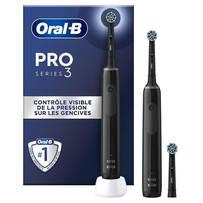 Cepillo de dientes eléctrico Oral-B Pro 3 3900 - Juego de 2 - 2 mangos negros - 3 cabezales - Diseñado por Braun 1