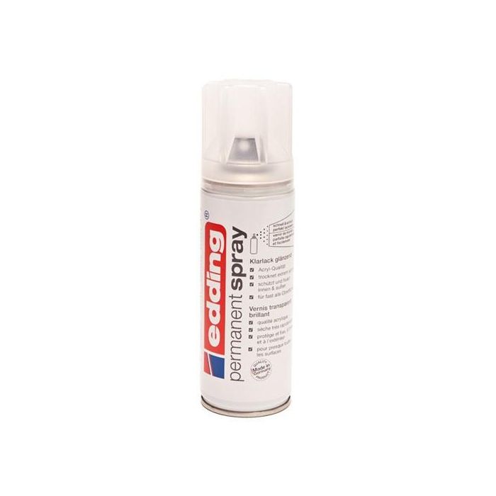 Edding 5200-994 Spray Barniz Brilla, Incoloro, 200 ml, Acabado Brillante, para Metal y Madera