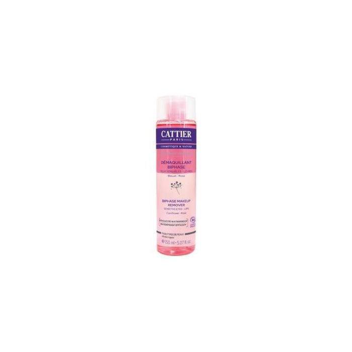 CATTIER Desmaquillador Bifásico Ojos y Labios con Aciano y Rosa, 150ml - Elimina Maquillaje Waterproof, Certificado Ecocert