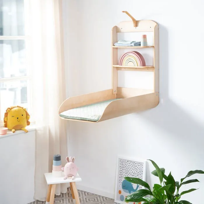 Roba Cambiador de Pared Plegable ROB1687331495553, Madera Natural con Estantes Integrados, Diseño Minimalista 1 Roba Cambiador de Pared Plegable ROB1687331495553, Madera Natural con Estantes Integrados, Diseño Minimalista 1