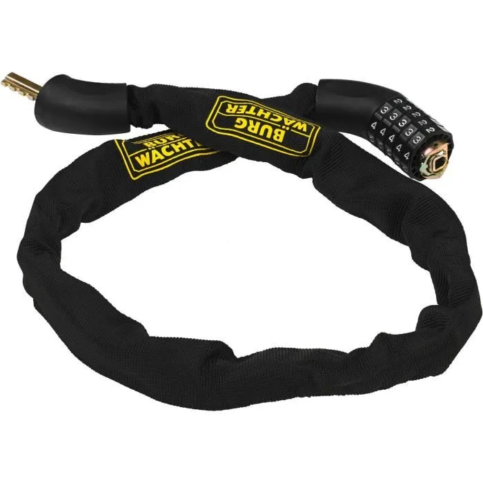 Burg Wachter Candado de Cadena para Bicicleta 280 C 90 BLACK - Acero 6 mm, Enfundado, Código 2 Burg Wachter Candado de Cadena para Bicicleta 280 C 90 BLACK - Acero 6 mm, Enfundado, Código 2