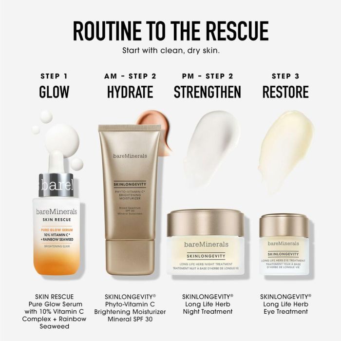 Bare Minerals SKIN RESCUE PURE GLOW SERUM Sérum Iluminador Antimanchas con 10% Vitamina C y Algas Arco Iris para Piel Sensible 30 ml 1