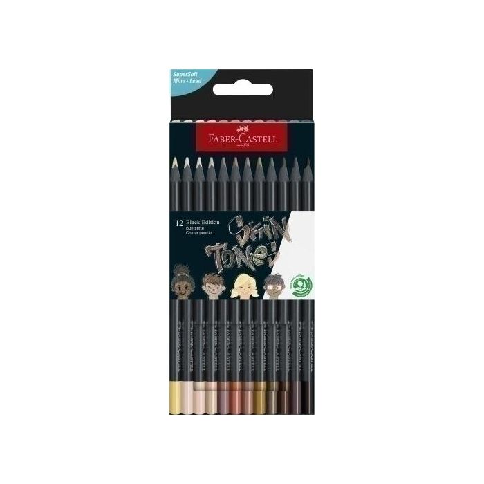 Faber-Castell Lápices de Colores Black Edition Tonos de Piel Mina Superblanda Ergonómicos Caja de 12 Unidades