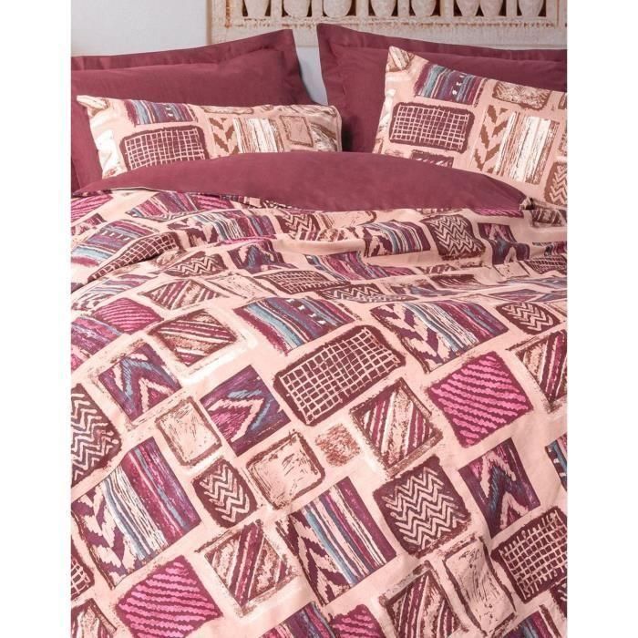 Juego de cama - 1 funda nórdica 220x240 cm + 2 fundas de almohada 60x60 cm - 100% algodón - Rojo 3 Juego de cama - 1 funda nórdica 220x240 cm + 2 fundas de almohada 60x60 cm - 100% algodón - Rojo 3