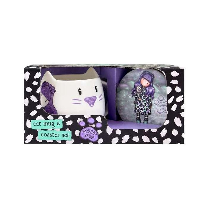 Taza con Plato Gorjuss Smitten kitten Blanco Negro Cerámica Posavasos Taza Taza con Plato Gorjuss Smitten kitten Blanco Negro Cerámica Posavasos Taza