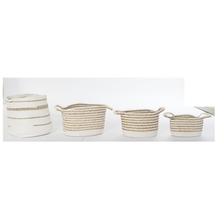 DKD Home Decor Cesta Boho Blanco Natural Algodon Seagrass 36 x 34 x 36 cm Set de 4 0 DKD Home Decor Cesta Boho Blanco Natural Algodon Seagrass 36 x 34 x 36 cm Set de 4 0
