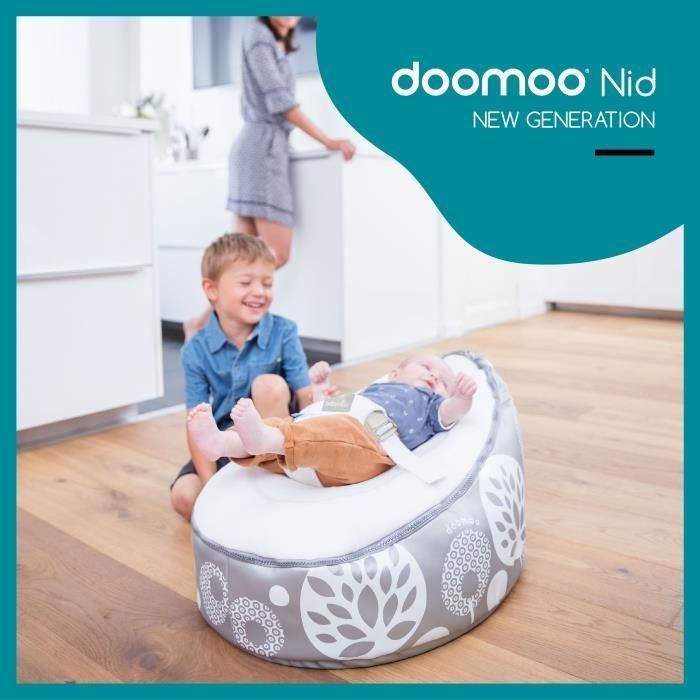 Babymoov Doomoo Nid - Baby Transat - Evolutif y multifunción Pouf del nacimiento - Flor de plata 1