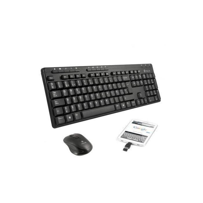 TECLADO Y RATÓN INALÁMBRICOS NGS ÉPSILON KIT - 2.4GHZ - RATÓN 800/1600 DPI NANO RECEPTOR USB + CONECTOR OTG - USO EN ORDENADORES/DISPOSITIVOS MÓVILES