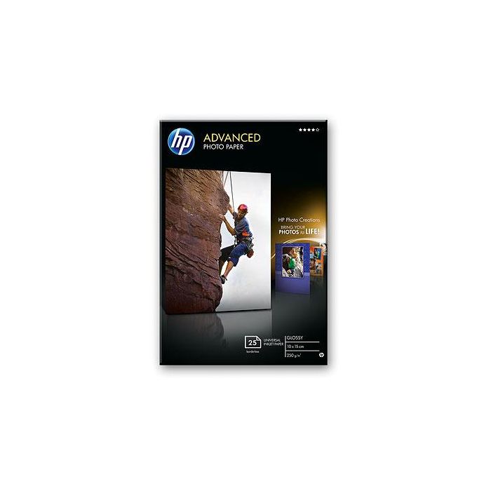 HP Papel fotografico satinado avanzado 250g/m2, 10x15cm, sin bordes, 25 hojas