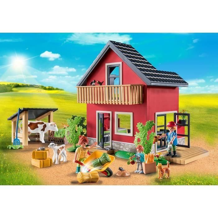 Casa de campo amueblada con zona de estar y dormir, con carretilla y vaca playmobil country 2 Casa de campo amueblada con zona de estar y dormir, con carretilla y vaca playmobil country 2
