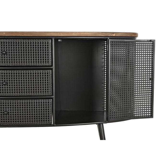 DKD Home Decor Buffet Loft Negro Marrón 145.5x45x76 cm con Botellero, 3 Cajones, 2 Puertas de Abeto y Metal Desmontable 3