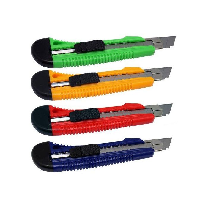 Bismark Cutter Ancho - Cuchilla Fracturable De 18 mm con Sistema Bloqueo e Intercambiable, Guía Metálica, Blister Colores Surtidos