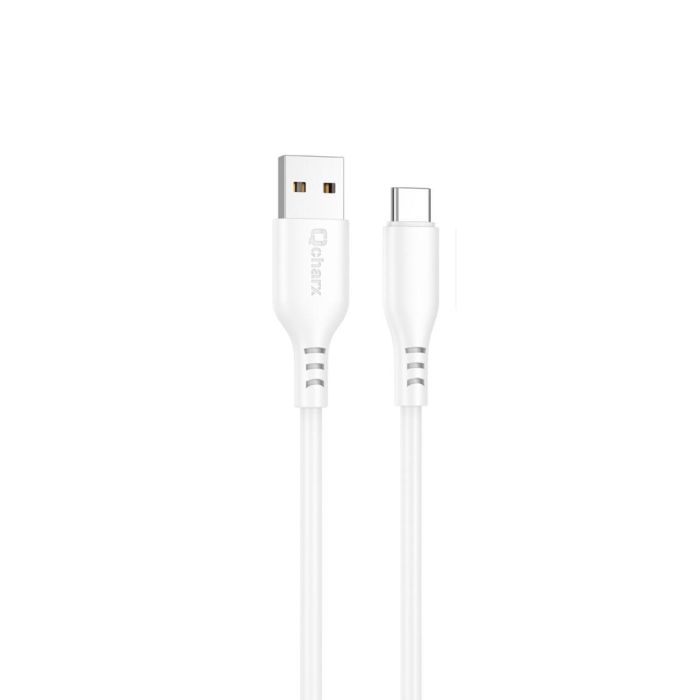 Qcharx Cable Tokyo USB a Tipo C Silicona Blanca 3A Carga Rápida Sincronización Datos