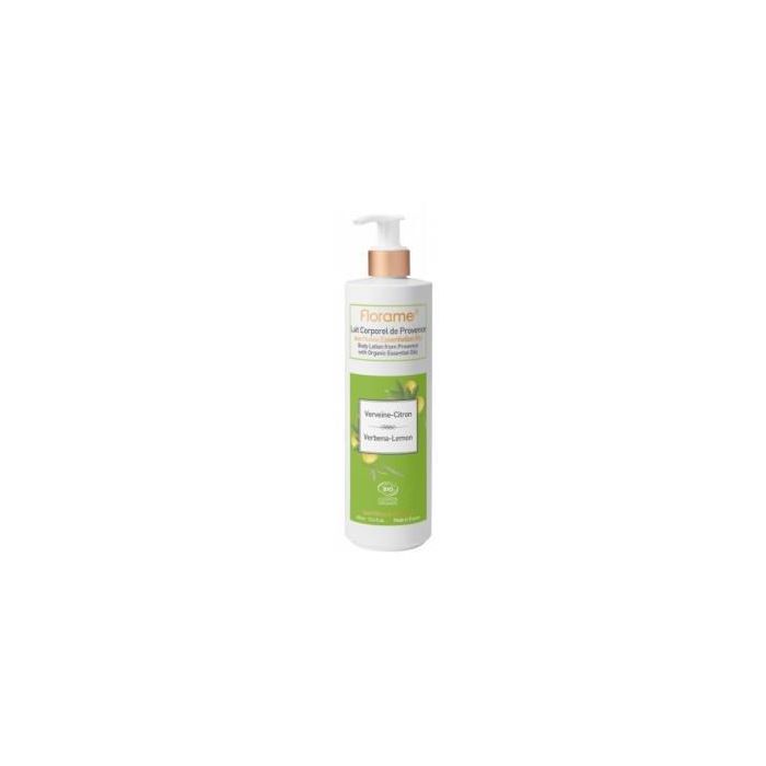 FLORAME Leche Corporal Verbena-Limón 400 ml, Hidratante y Nutritiva, con Aloe Vera Orgánico, Piel Suave y Perfumada, Certificado Cosmos Organic