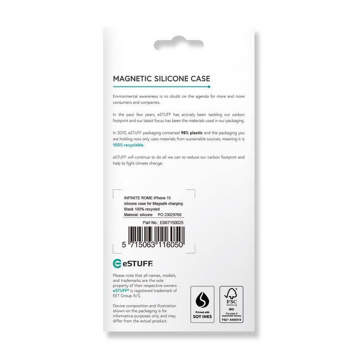 eSTUFF INFINITE ROME Funda Magnética de Silicona para iPhone 15 - Negra - 81% Material Reciclado eSTUFF INFINITE ROME Funda Magnética de Silicona para iPhone 15 - Negra - 81% Material Reciclado