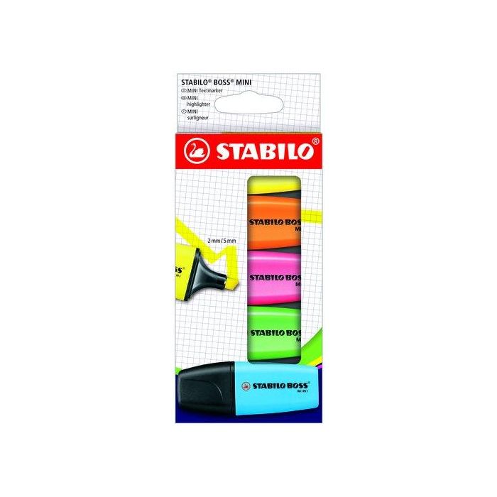 Stabilo BOSS MINI Rotulador Fluorescente - Estuche 5 Unidades Surtidas: Amarillo, Azul, Naranja, Rosa, Verde