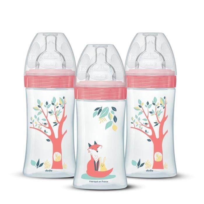 Dodie EB20 - Juego de 3 biberones de 270 ml con tetina plana, color rosa Dodie EB20 - Juego de 3 biberones de 270 ml con tetina plana, color rosa