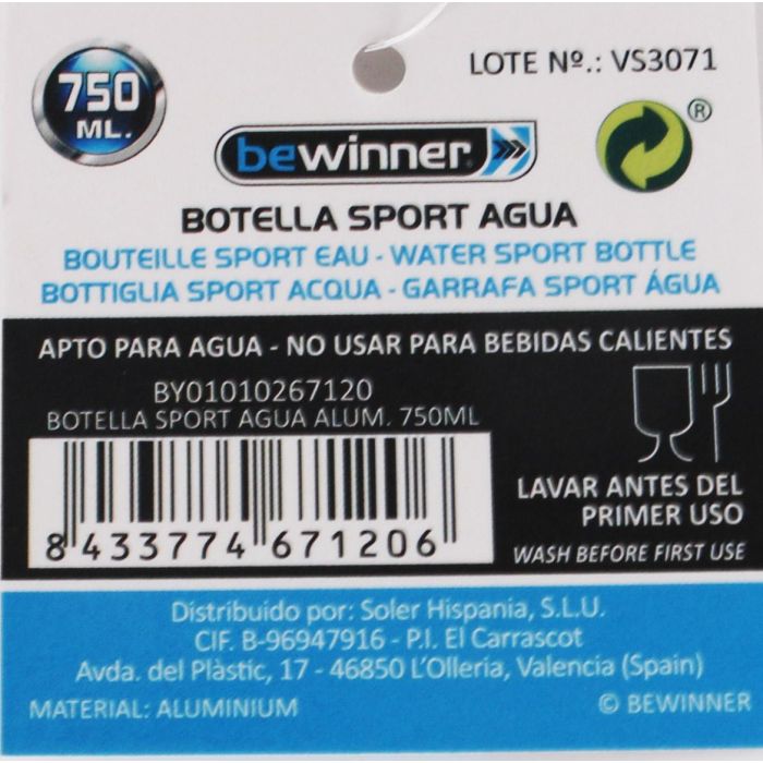 Bewinner Botella Sport de Aluminio 750 ml con Dimensiones 7 x 25 cm - Ideal para Deporte (12 Unidades) 3