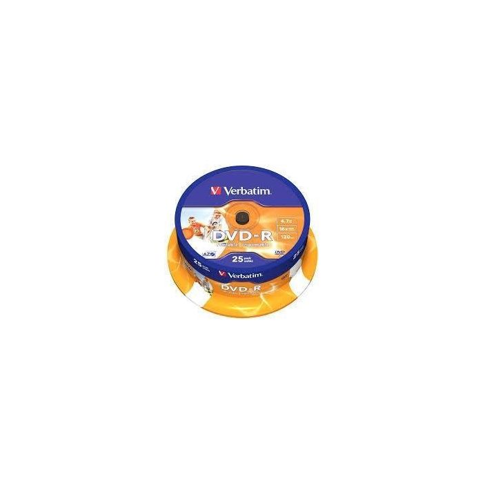 VERBATIM DVD-R 4.7GB 16x Imprimibles brillo (Tarrina 25) VERBATIM DVD-R 4.7GB 16x Imprimibles brillo (Tarrina 25)