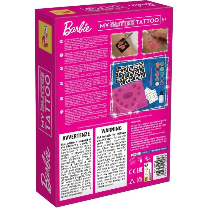 Lisciani Giochi Kit de Tatuajes con Purpurina de Barbie - Crea Tatuajes Coloridos y Brillantes 4