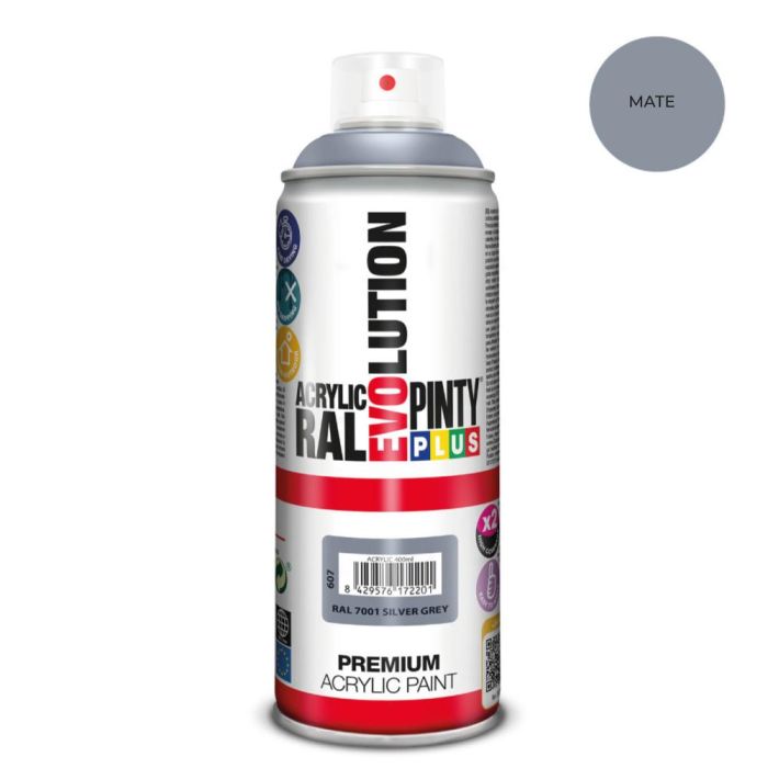Pinty Plus evolution Pintura Acrílica Spray 520 cc Ral 7001 Gris Plata Mate 300 g