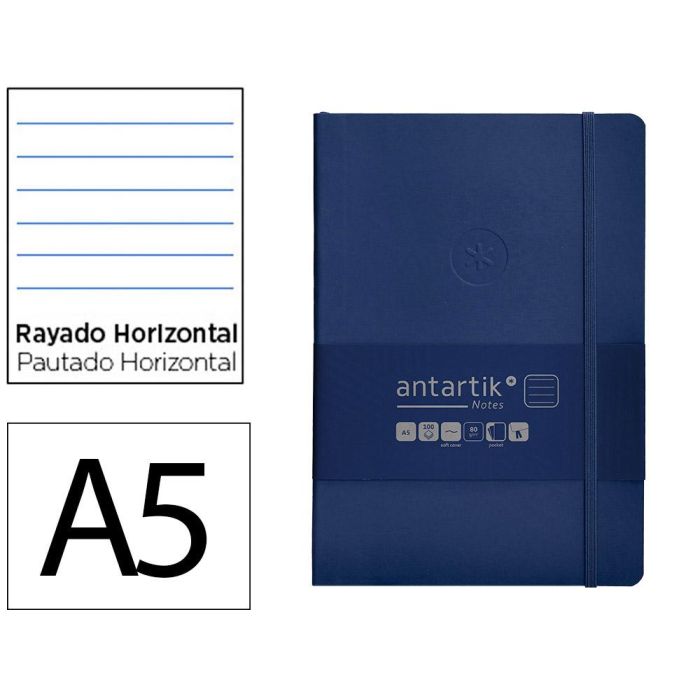 Cuaderno Con Gomilla Antartik Notes Tapa Blanda A5 Hojas Rayas Azul Marino 80 Hojas 80 gr Fsc