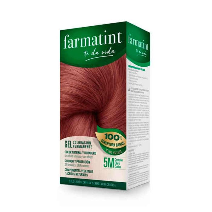 Farmatint 5m Gel Coloración Permanente Castaño Claro Caoba sin Amoníaco, 97.3% Natural, Cobertura Total Canas y Color Duradero