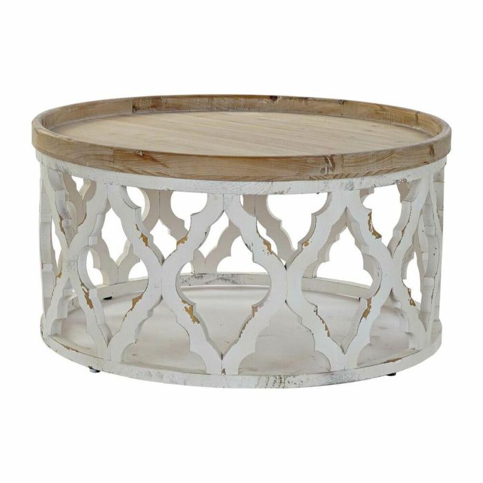 Mesa auxiliar DKD Home Decor Blanco Marrón claro Abeto Madera MDF 81 x 81 x 43,5 cm Mesa auxiliar DKD Home Decor Blanco Marrón claro Abeto Madera MDF 81 x 81 x 43,5 cm