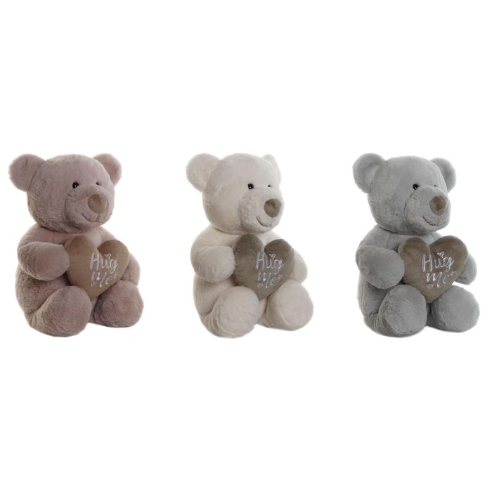DKD Home Decor Peluche Oso Corazon Azul Rosa Blanco 30 x 37 x 25 cm (3 Unidades) Poliester