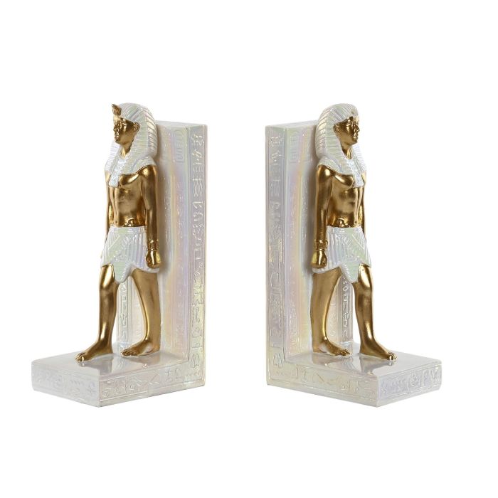 Sujetalibros Oriental DKD Home Decor Blanco Dorado 7.5 x 18.5 x 10 cm Set de 2 (2 Unidades)